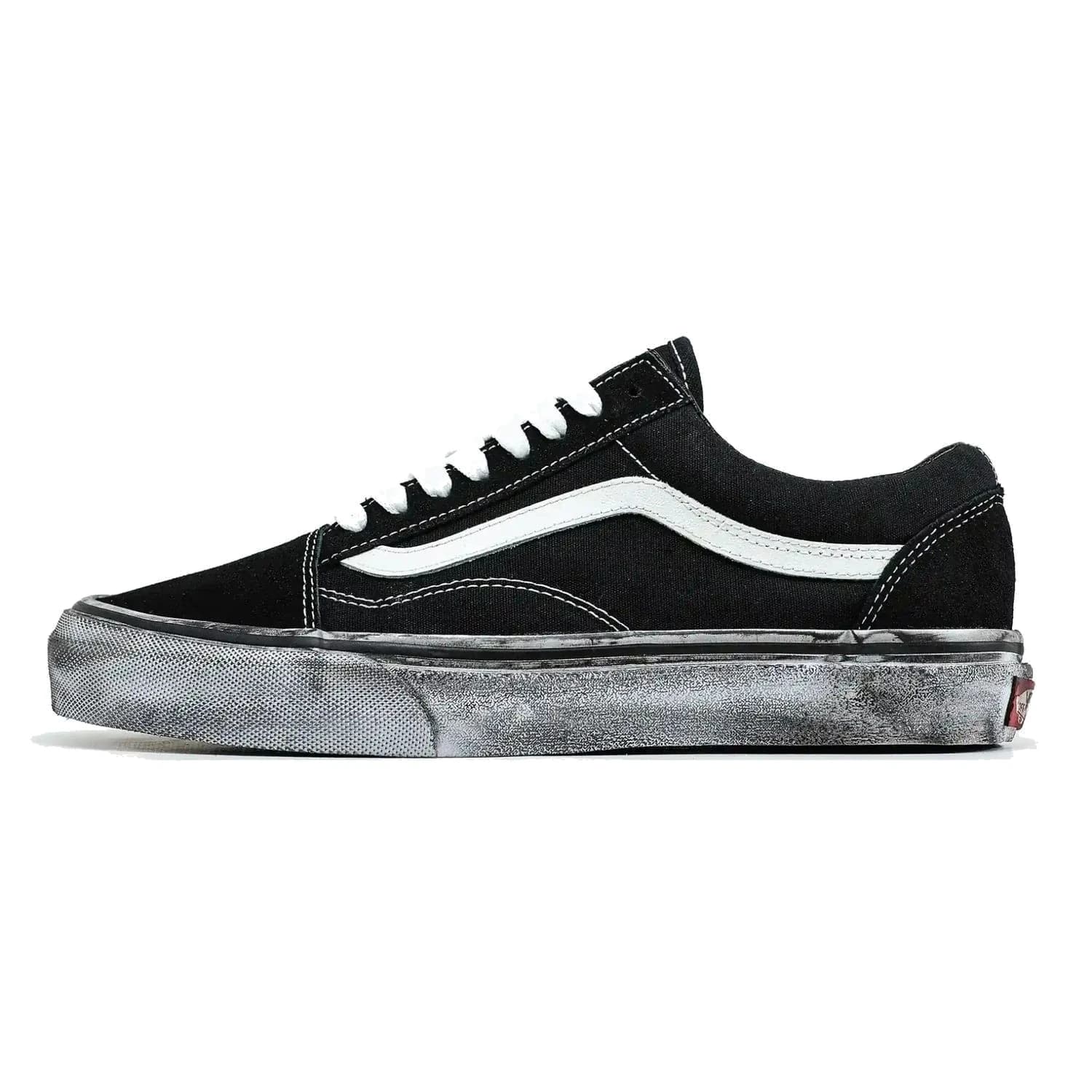 VANS OLD SKOOL BLACK WHITE DISTRESSED SOLE